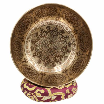 Buddhist Hand Beaten Jambati Singing Bowl, With Premium Etching Carving, [select Accessories]