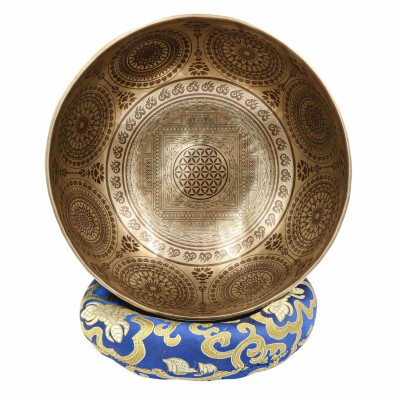 Buddhist Hand Beaten Jambati Singing Bowl, With Premium Etching Carving, [select Accessories]