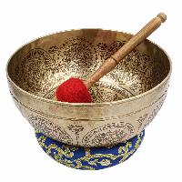 Buddhist Hand Beaten Jambati Singing Bowl, With Premium Etching Carving, [select Accessories]