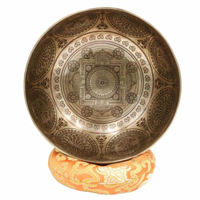 Buddhist Hand Beaten Jambati Singing Bowl, With Premium Etching Carving, [select Accessories]