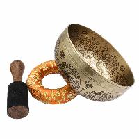 Buddhist Hand Beaten Jambati Singing Bowl, With Premium Etching Carving, [select Accessories]