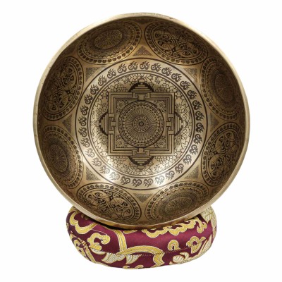 Buddhist Hand Beaten Jambati Singing Bowl, With Premium Etching Carving, [select Accessories]