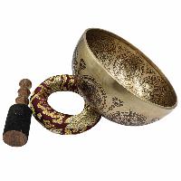 Buddhist Hand Beaten Jambati Singing Bowl, With Premium Etching Carving, [select Accessories]