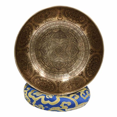 Buddhist Hand Beaten Jambati Singing Bowl, With Premium Etching Carving, [select Accessories]