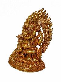 Statue Of Sitting [four Arm Mahakala] With Consort With Consort, [shakti], Yab-yum [full Fire Gold Plated]
