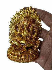 Statue Of Sitting [four Arm Mahakala] With Consort With Consort, [shakti], Yab-yum [full Fire Gold Plated]