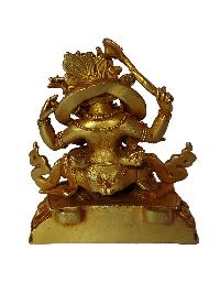 Statue Of Sitting [four Arm Mahakala] With Consort With Consort, [shakti], Yab-yum [full Fire Gold Plated]