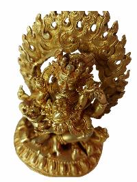 Statue Of Sitting [four Arm Mahakala] With Consort With Consort, [shakti], Yab-yum [full Fire Gold Plated]