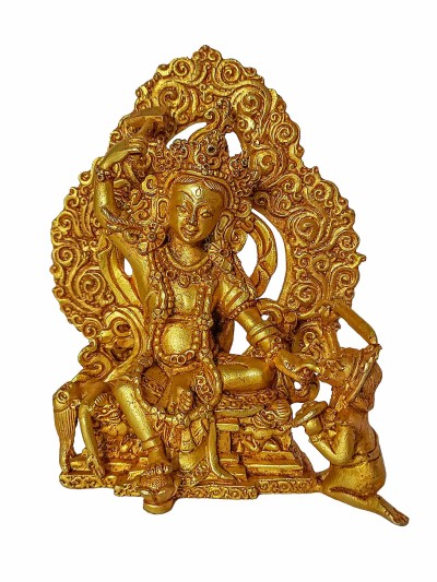 Buddhist Statue Of Bhimsen, Full Gold Plated, With Painted Face