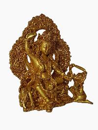 Buddhist Statue Of Bhimsen, Full Gold Plated, With Painted Face