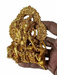 Buddhist Statue Of Bhimsen, Full Gold Plated, With Painted Face