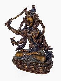 Buddhist Miniature Statue Of [maha Manjushree], [chocolate Oxidized]