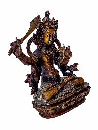 Buddhist Miniature Statue Of [maha Manjushree], [chocolate Oxidized]