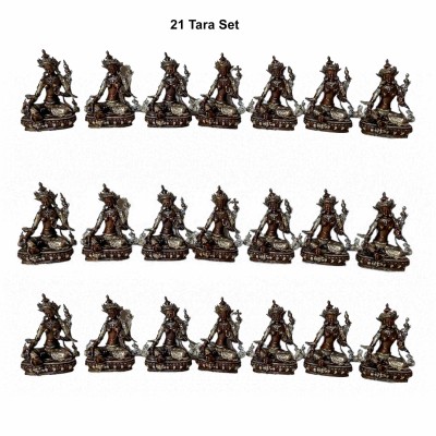 Buddhist Statue Of 21 Tara Set [silver And Chocolate Oxidized]