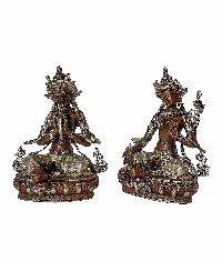 Buddhist Statue Of 21 Tara Set [silver And Chocolate Oxidized]