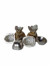 Buddhist Handmade Kapala Pair, [partly Gold Plated, Silver Plated]