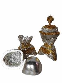 Buddhist Handmade Kapala Pair, [partly Gold Plated, Silver Plated]