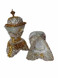 Buddhist Handmade Kapala Pair, [partly Gold Plated, Silver Plated]