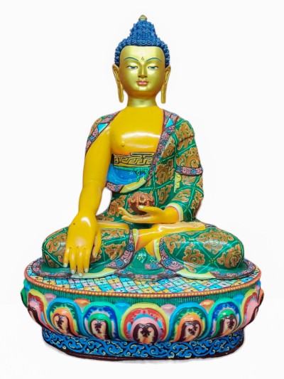 Buddhist Handmade Statue Of [shakyamuni Buddha], [traditional Color Finishing, Face Painted]