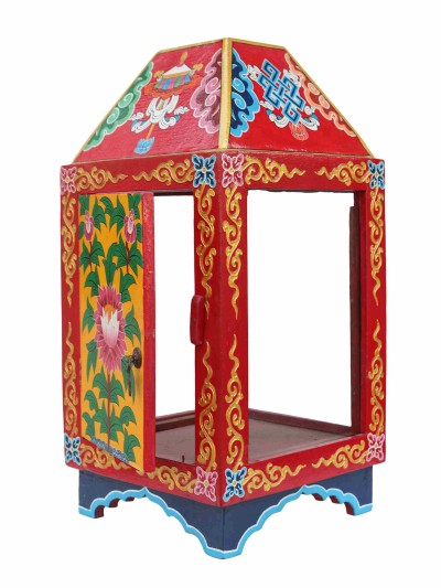 [traditional Tibetan], Wooden Altar [chesum] R Box With Traditional Color Painting.
