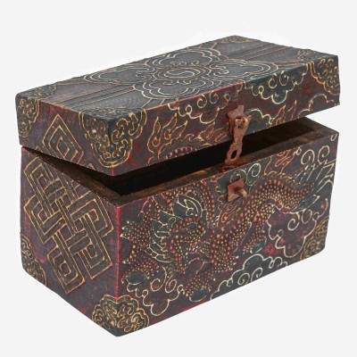[traditional Tibetan], Ritual Jeweler And Ritual Item Box, [painted] With Dragon Design, [cheppu], [antique]