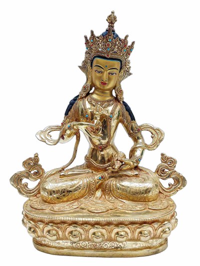 Buddhist Handmade Statue Of Vajrasattva, [full Fire Gold Plated] With [painted Face] And [stone Setting]
