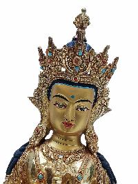 Buddhist Handmade Statue Of Vajrasattva, [full Fire Gold Plated] With [painted Face] And [stone Setting]