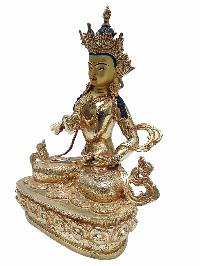 Buddhist Handmade Statue Of Vajrasattva, [full Fire Gold Plated] With [painted Face] And [stone Setting]
