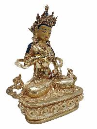 Buddhist Handmade Statue Of Vajrasattva, [full Fire Gold Plated] With [painted Face] And [stone Setting]