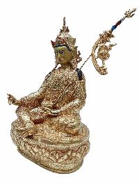 Buddhist Handmade Statue Of Padmasambhava [guru Rinpoche], [full Fire Gold Plated] With Painted Face