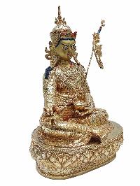 Buddhist Handmade Statue Of Padmasambhava [guru Rinpoche], [full Fire Gold Plated] With Painted Face