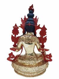 Buddhist Handmade Statue Of Green Tara, [full Fire Gold Plated] With Painted Face