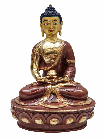 Buddhist Handmade Statue Of Amitabha Buddha, [partly Gold Plated] With Painted Face