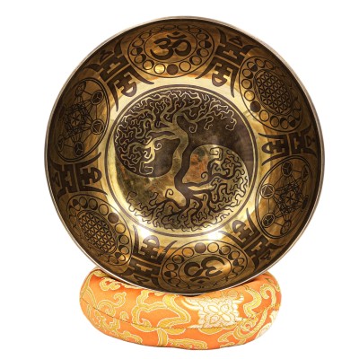 Buddhist Hand Beaten Jambati Singing Bowl, With Premium Etching Carving, [select Accessories]