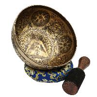 Buddhist Hand Beaten Jambati Singing Bowl, With Premium Etching Carving Of [yoga Man]