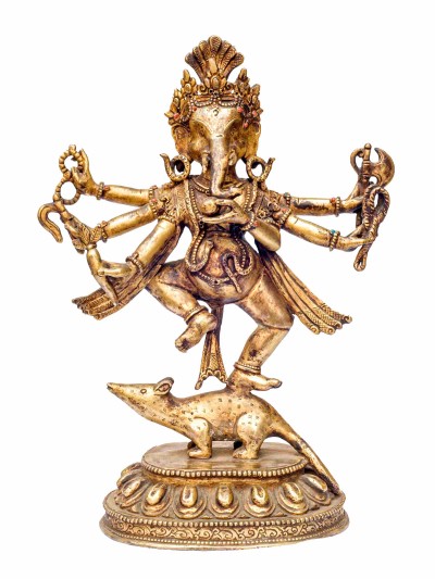 Buddhist Handmade Statue Of Standing Ganesh, [gold Plated], [antique]