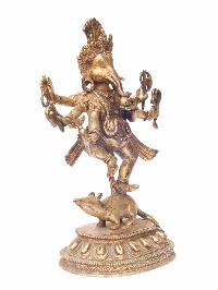 Buddhist Handmade Statue Of Standing Ganesh, [gold Plated], [antique]