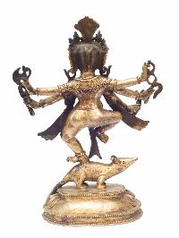 Buddhist Handmade Statue Of Standing Ganesh, [gold Plated], [antique]