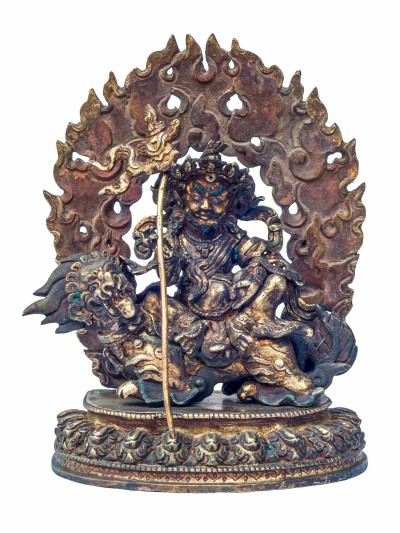 Statue Of Namtose Vaisravana Lion Jambhala [gold Plated, Antique Finishing]