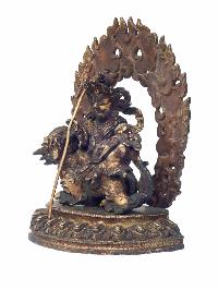 Statue Of Namtose Vaisravana Lion Jambhala [gold Plated, Antique Finishing]