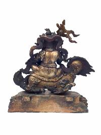 Statue Of Namtose Vaisravana Lion Jambhala [gold Plated, Antique Finishing]