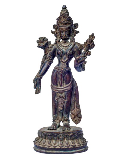 Buddhist Handmade Statue Of Standing Green Tara, [oxidized, Antique Finishing], High Quality