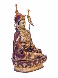 Buddhist Handmade Statue Of Padmasambhava [guru Rinpoche], [antique Finishing], [gold Plated], Face Painted