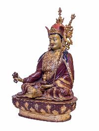 Buddhist Handmade Statue Of Padmasambhava [guru Rinpoche], [antique Finishing], [gold Plated], Face Painted