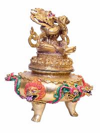 Buddhist Handmade Mahakala Incense Burner, [mahakala] Dhoop Dani, [gold Plated], [traditional Color Finishing]