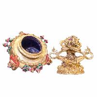 Buddhist Handmade Mahakala Incense Burner, [mahakala] Dhoop Dani, [gold Plated], [traditional Color Finishing]