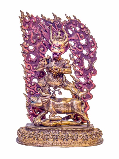 Buddhist Handmade Statue Of Yamantaka, [antique Finishing], [gold Plated], Megasambhara, Vajrabhairava Heruka