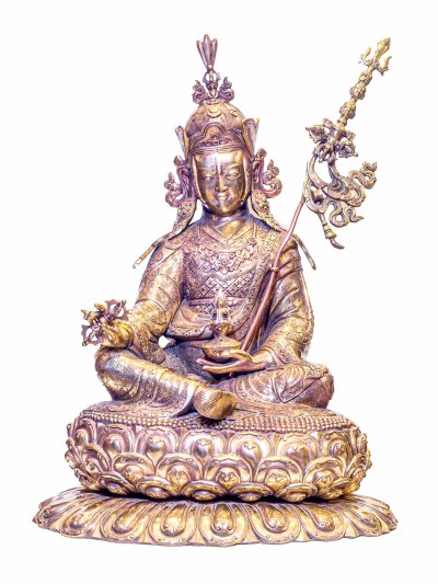 Buddhist Handmade Statue Of Padmasambhava [guru Rinpoche], [antique Finishing], [gold Plated]