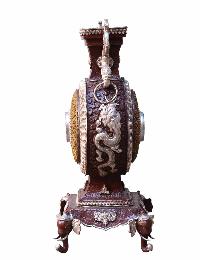 Copper Elephant Base Flower Vase With Resin [yellow] And Zade Stone, [silver And Copper Plated]