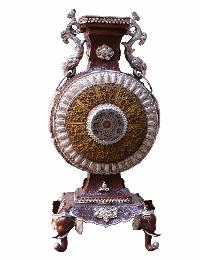 Copper Elephant Base Flower Vase With Resin [yellow] And Zade Stone, [silver And Copper Plated]